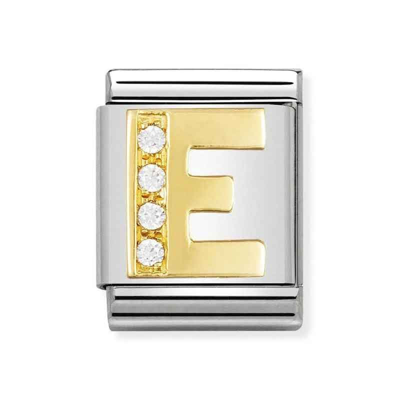 COMPOSABLE BIG LINK LETTER E IN GOLD WITH STONES